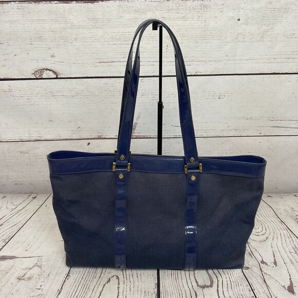 Tory Burch Canvas Jane Tote Shoulder Bag Beach‎ Navy Blue Double Straps Travel - Picture 3 of 14